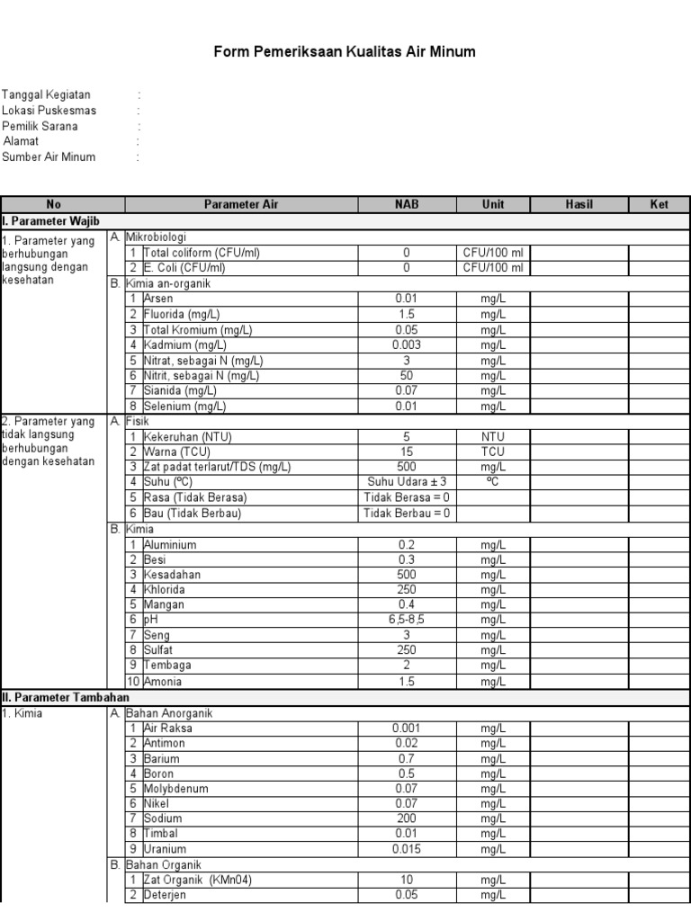 Form Pemeriksaan Air | PDF