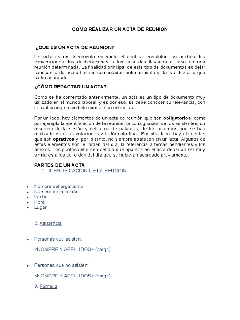 Cómo redactar un acta de reunión | PDF | Finanzas y dinero