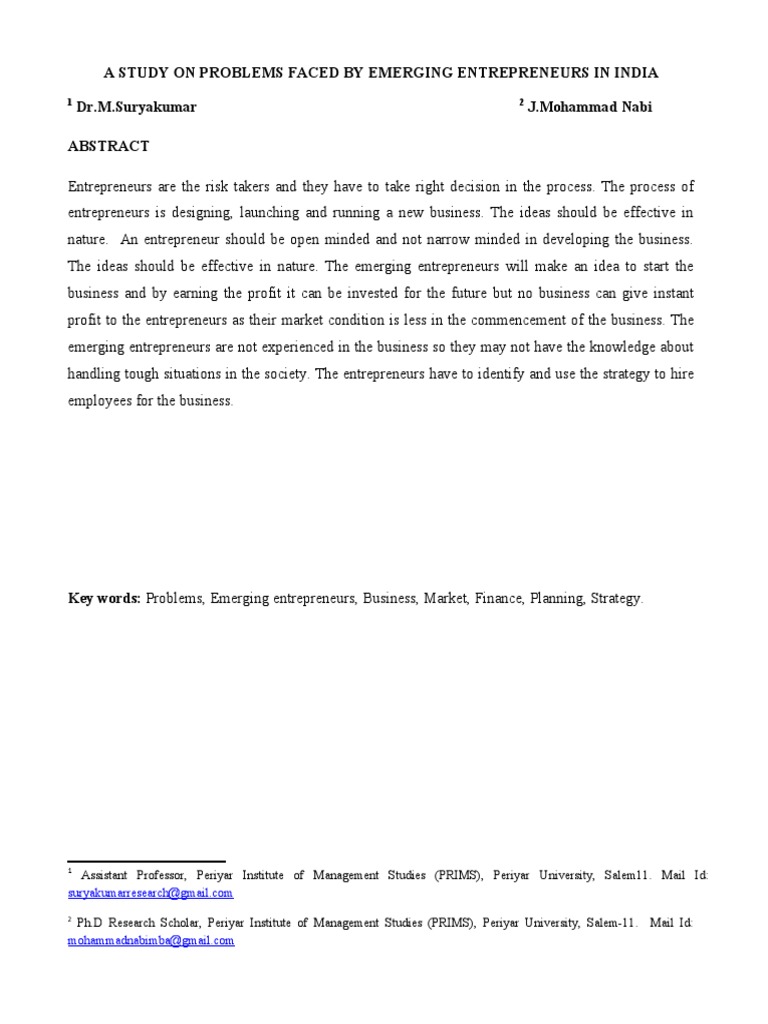 A Study On Problem Faced by New Entrepreneur at India | PDF ...