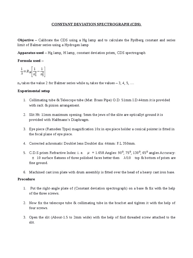 Calibration of Constant Deviation Spectrograph | PDF | Optics ...