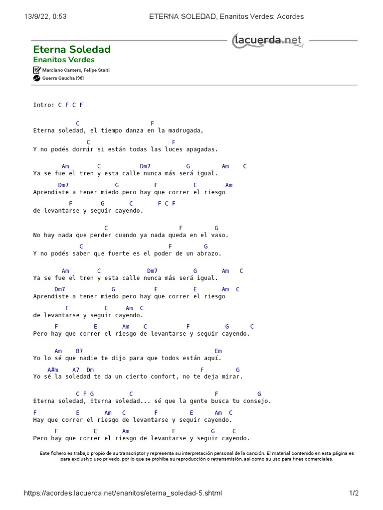 ETERNA SOLEDAD, Enanitos Verdes Acordes PDF