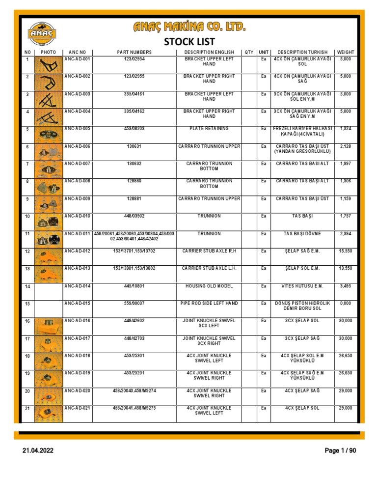 Stock List PDF Axle Mechanical Engineering
