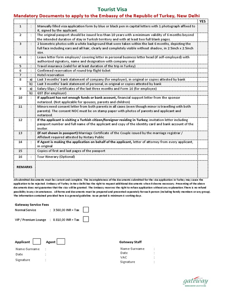 Tourist Visa Checklist New Delhi2 Pdf Travel Visa Notary Public