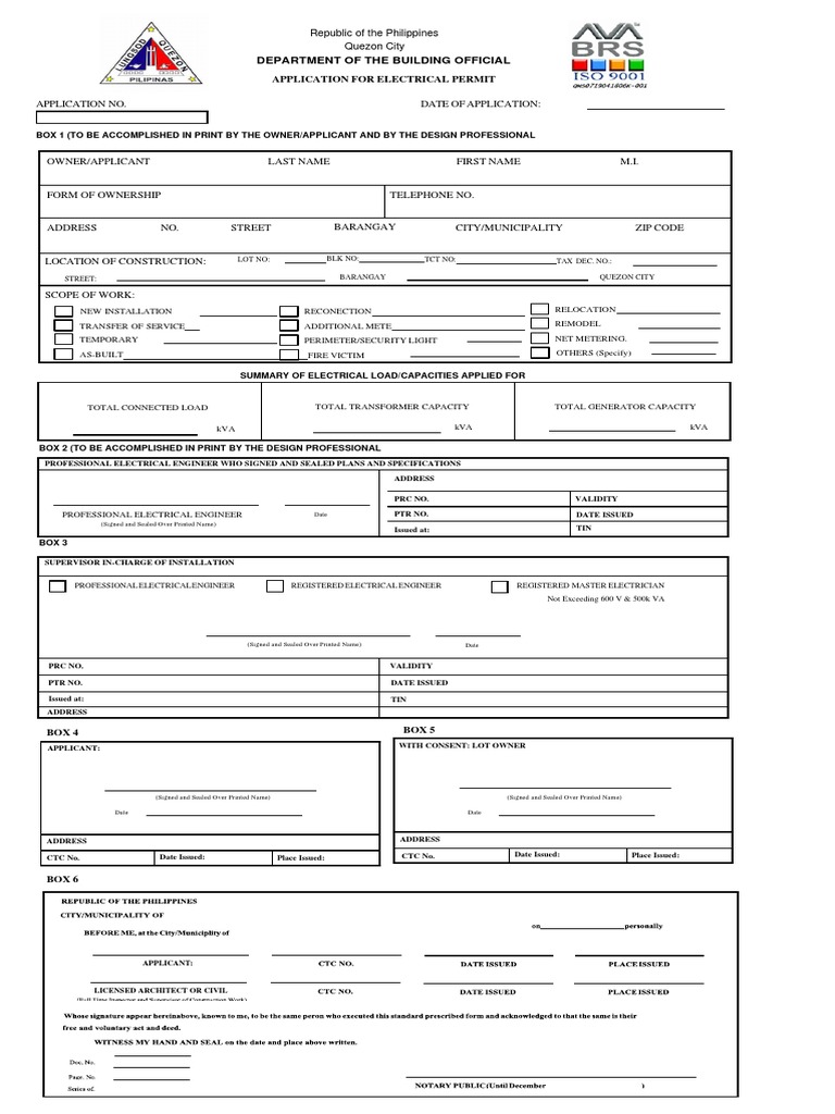 Quezon City Electrical Permit Application | PDF | Electric Power ...
