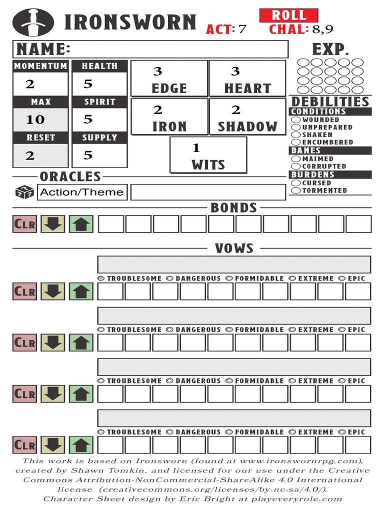 Ironsworn Character Sheet Mobile Fillable | PDF