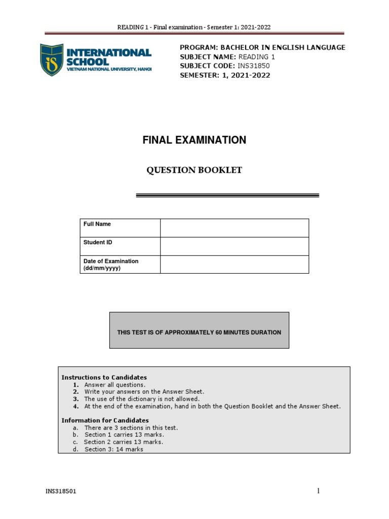 BEL Final Exam Question Booklet PDF Climate Change Human Impact