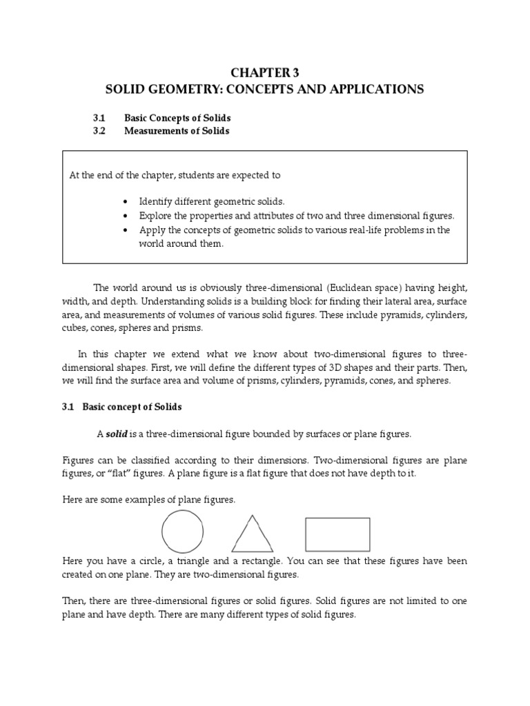 Solid Geometry Concepts and Applications | PDF | Shape | Area