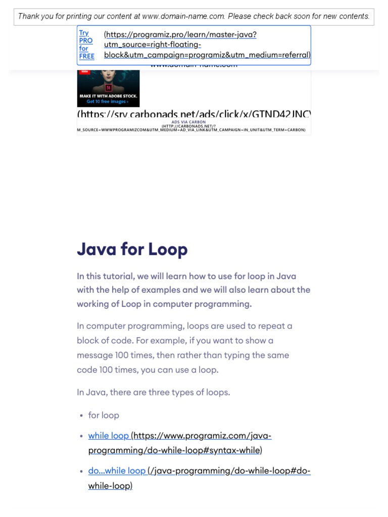 Java For Loop (With Examples) | PDF | Control Flow | Information ...