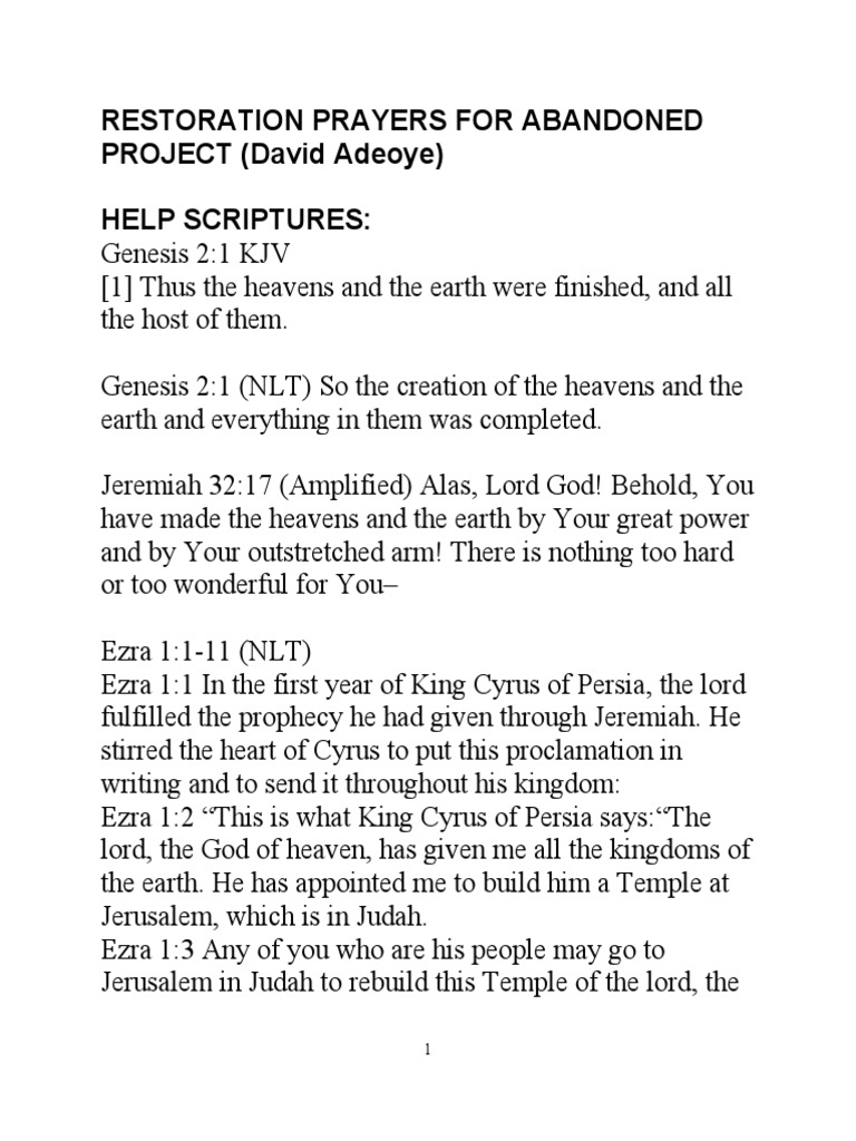 Restoration Prayers For Abandoned Project | PDF | Babylonian Captivity ...