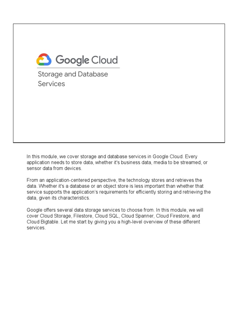 Overview of Google Cloud Storage Services | PDF | Computer Data Storage ...