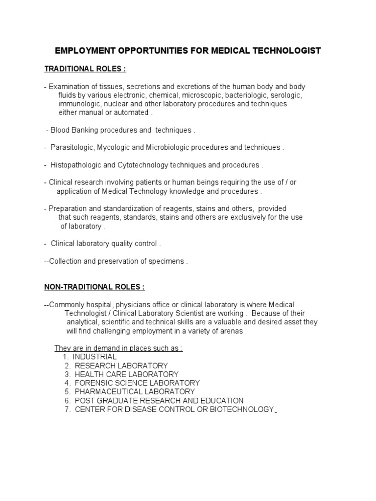 Notes2 Employment Opportunities PDF Medical Laboratory Medicine