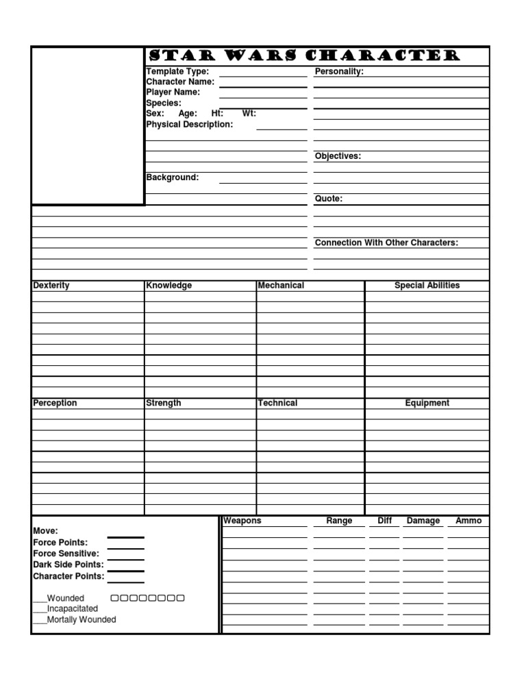 Star Wars RPG Character Sheet | PDF