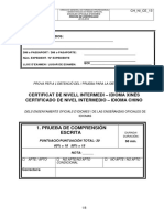 Certificat de Nivell Intermedi - Idioma Xinés Certificado de Nivel Intermedio - Idioma Chino