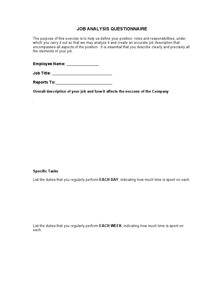 Job Analysis Questionnaire Sample PDF