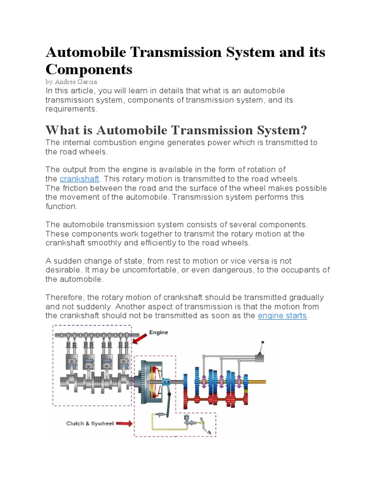 Automobile Transmission System and Its Components PDF Axle Clutch