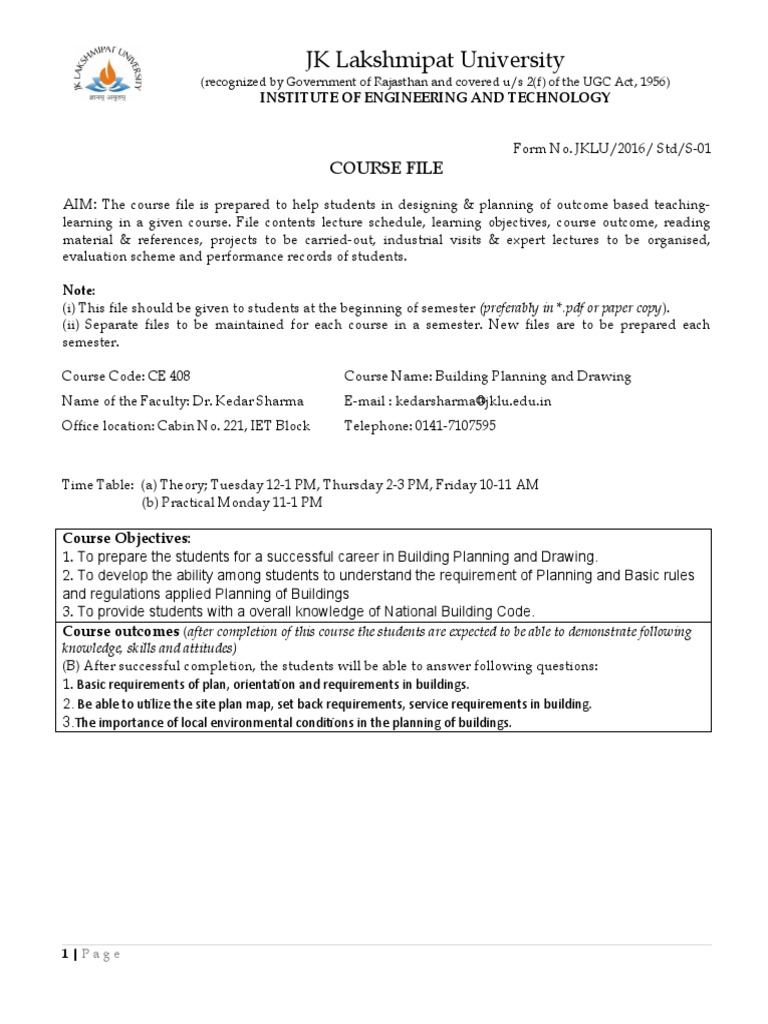 Building Planning and Drawing Course Guide | PDF | Engineering | Lesson ...
