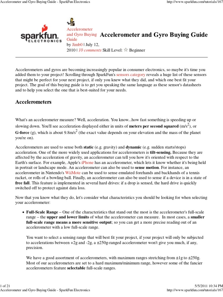 Accelerometer and Gyro Selection Guide | PDF | Accelerometer | Gyroscope