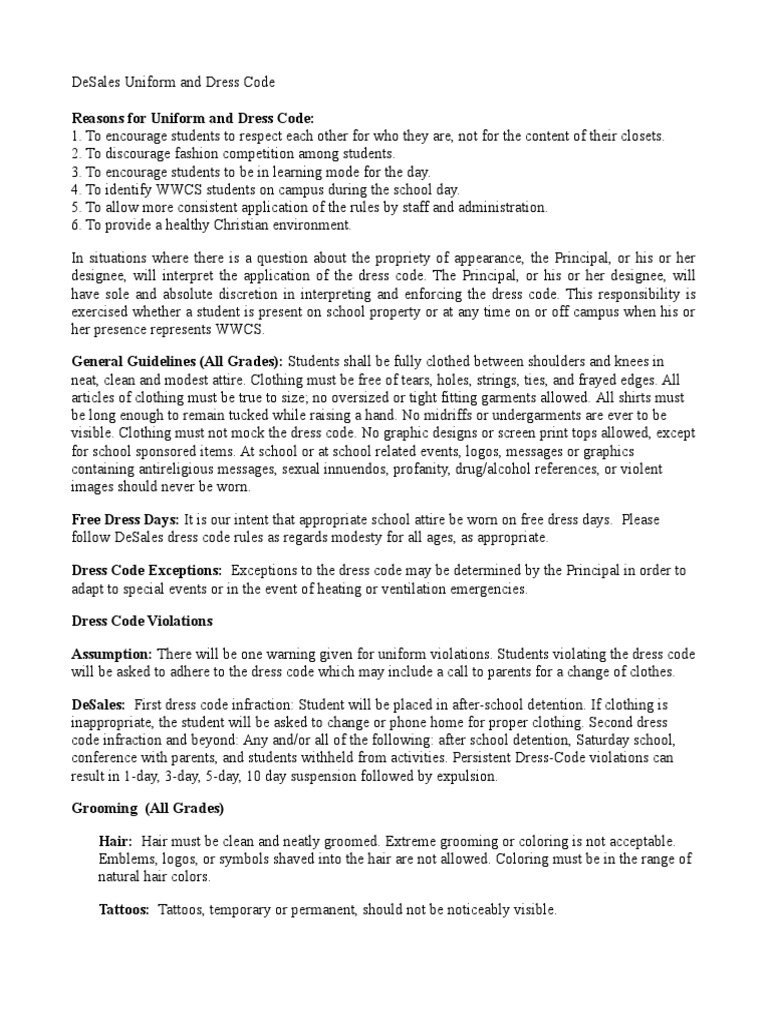DeSales School Dress Code Guidelines | PDF | Sweater | Clothing