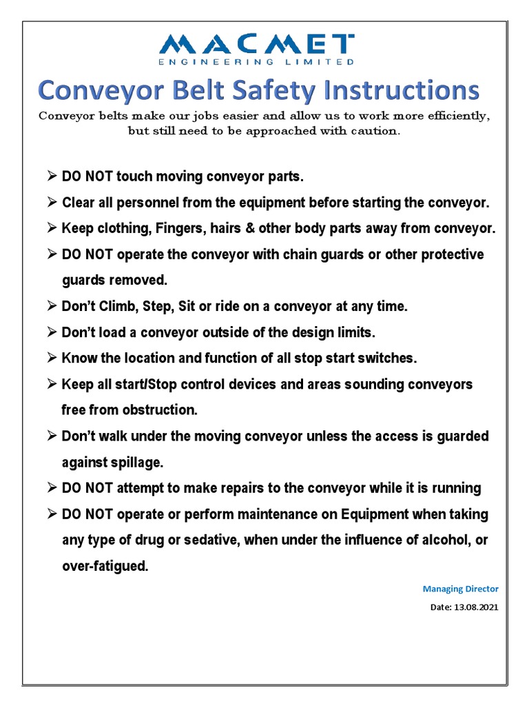 Conveyor Belt Safety Instructions PDF