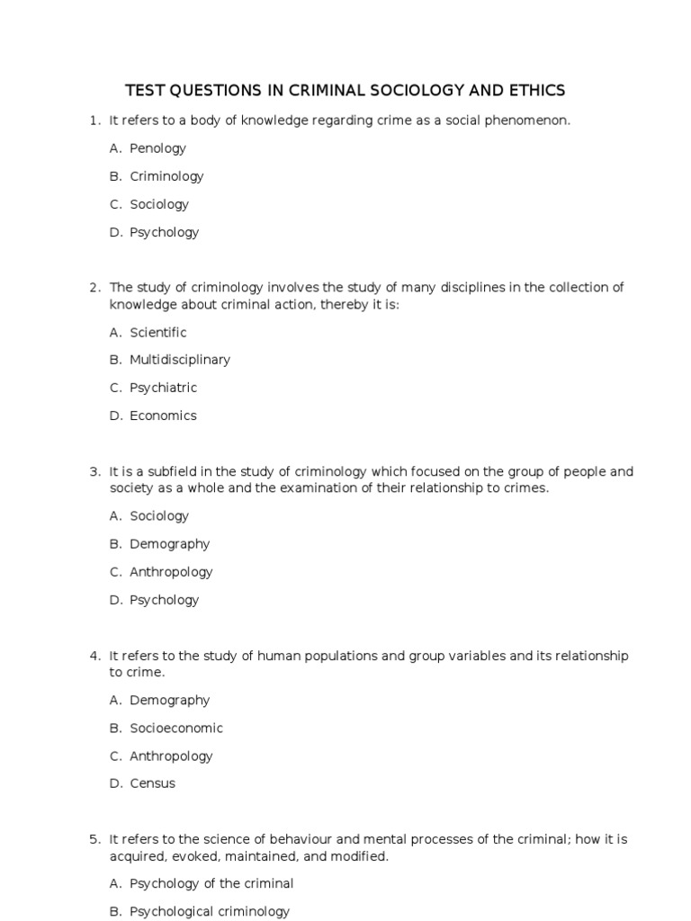 Test Questions in Intro to Criminology Criminology Juvenile Delinquency