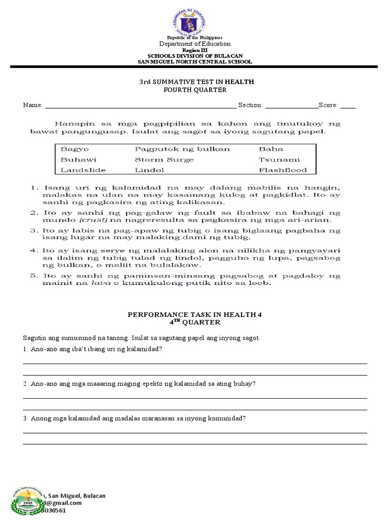 3rd Quiz - Fourth Quarter Summative Test | PDF