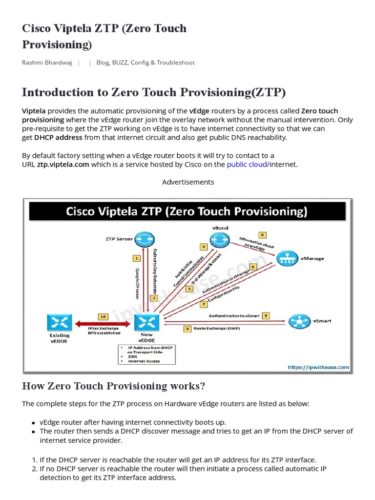 Cisco Viptela ZTP (Zero Touch Provisioning) IP With Ease PDF Ip