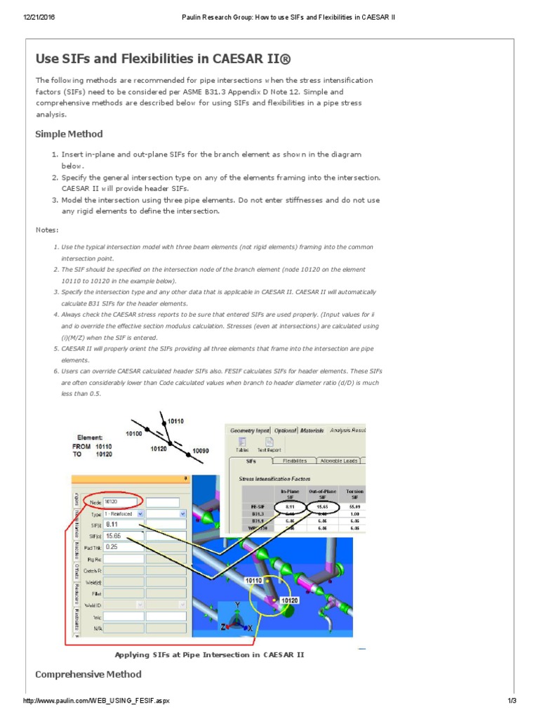 Paulin Research Group - How To Use SIFs and Flexibilities in CAESAR II ...