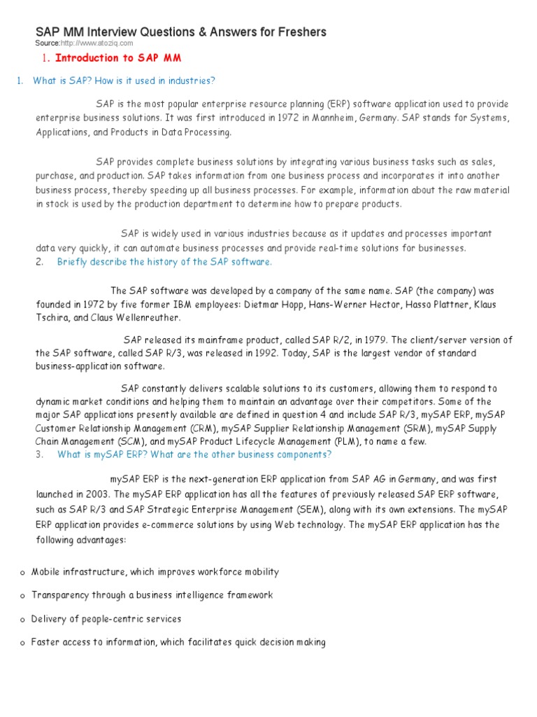 SAP MM Interview Questions | PDF | Enterprise Resource Planning ...