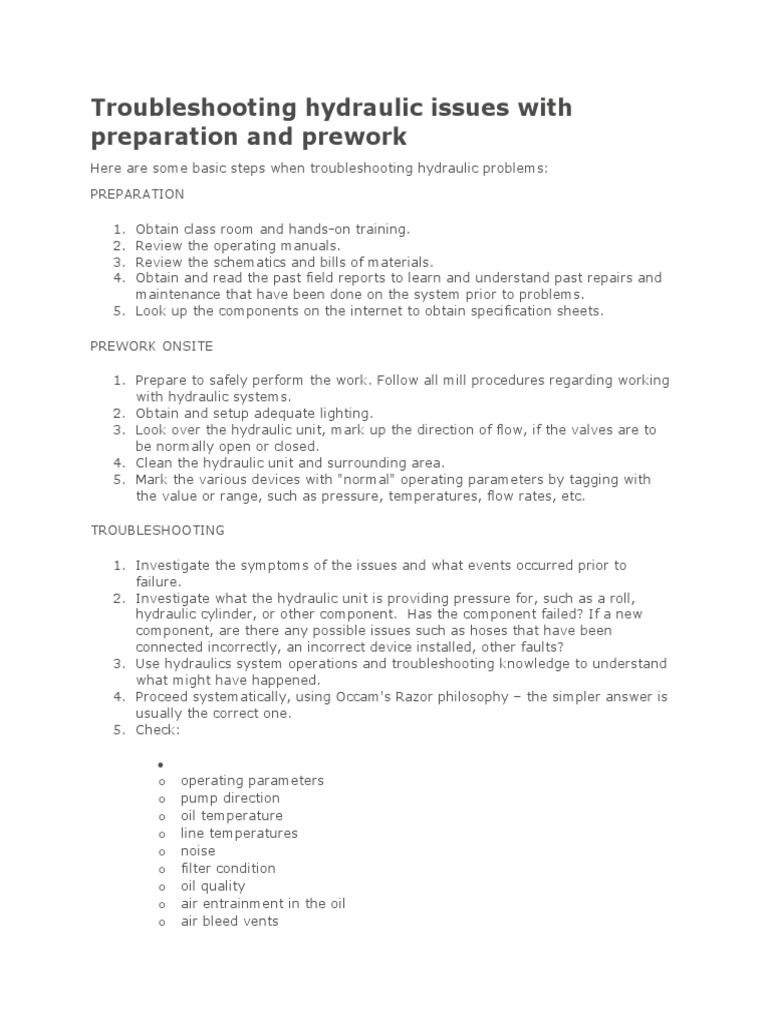 Troubleshooting Hydraulic Issues With Preparation and Prework PDF