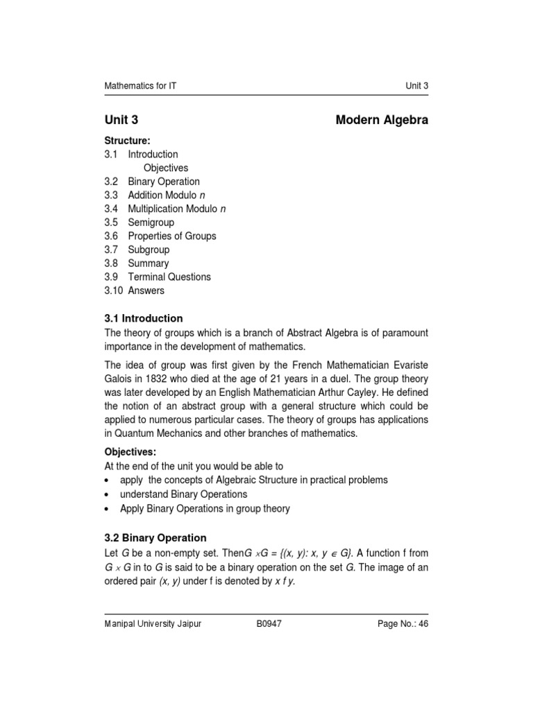 Unit 03 Modern Algebra Pdf Group Mathematics Multiplication
