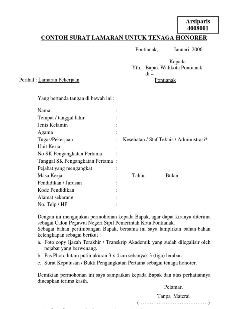 Arsiparis 4008001 Nb Surat Lamaran Ditulis Tangan Dengan
