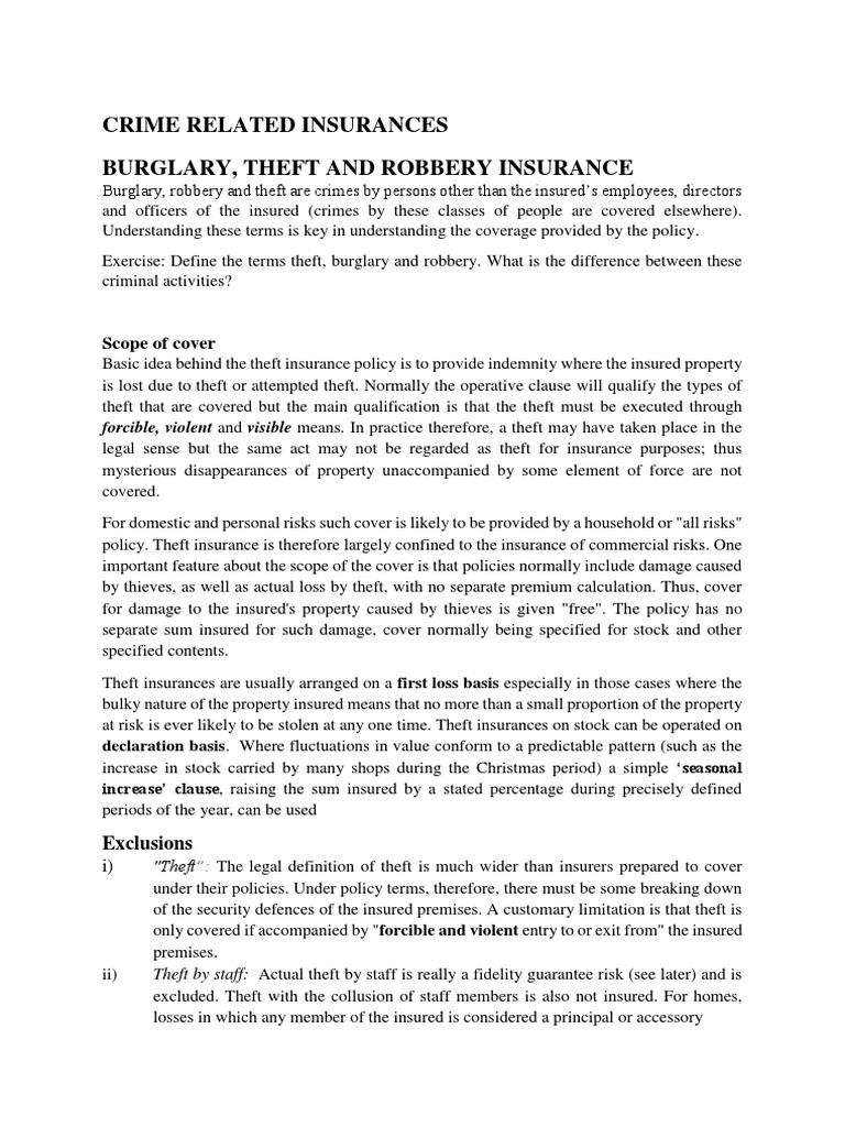 Crime Related Insurances PDF Insurance Theft