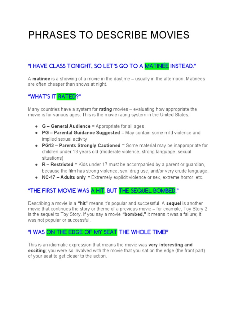 Phrases To Describe Movies | PDF