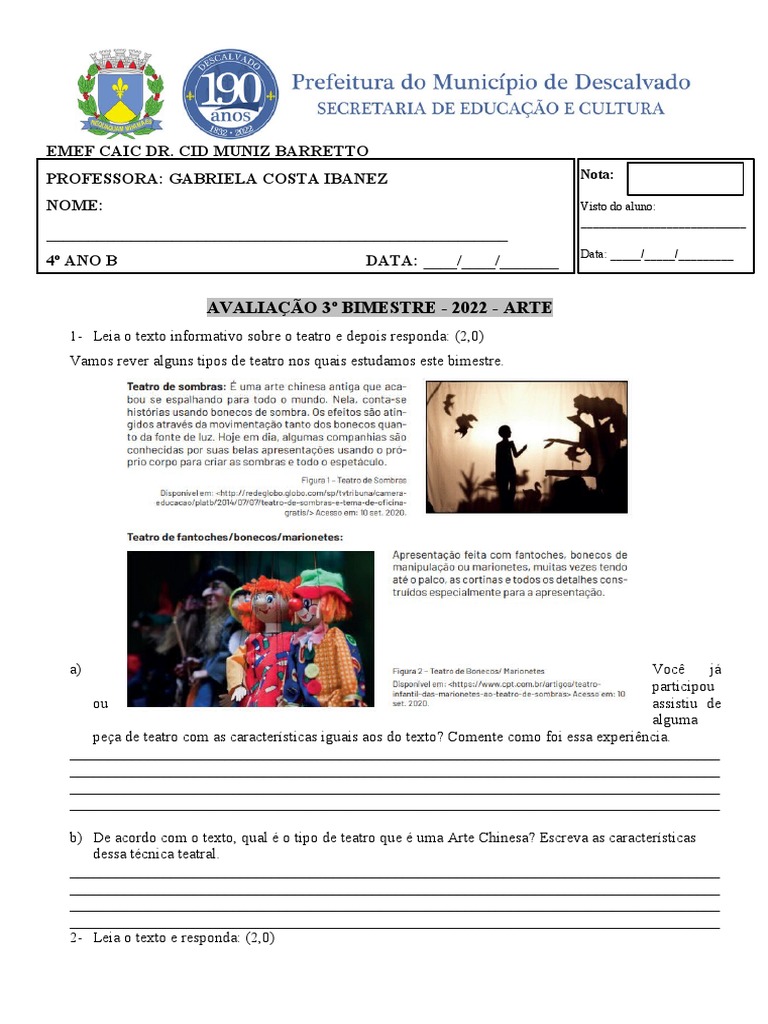 Atividades de Teatro para 4º Ano | PDF | Teatro