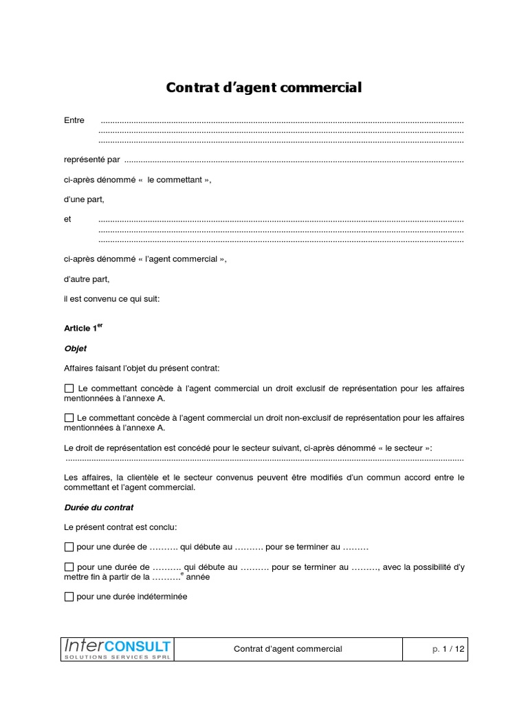 Contrat d'Agent Commercial : Conditions et Obligations | PDF | Business ...