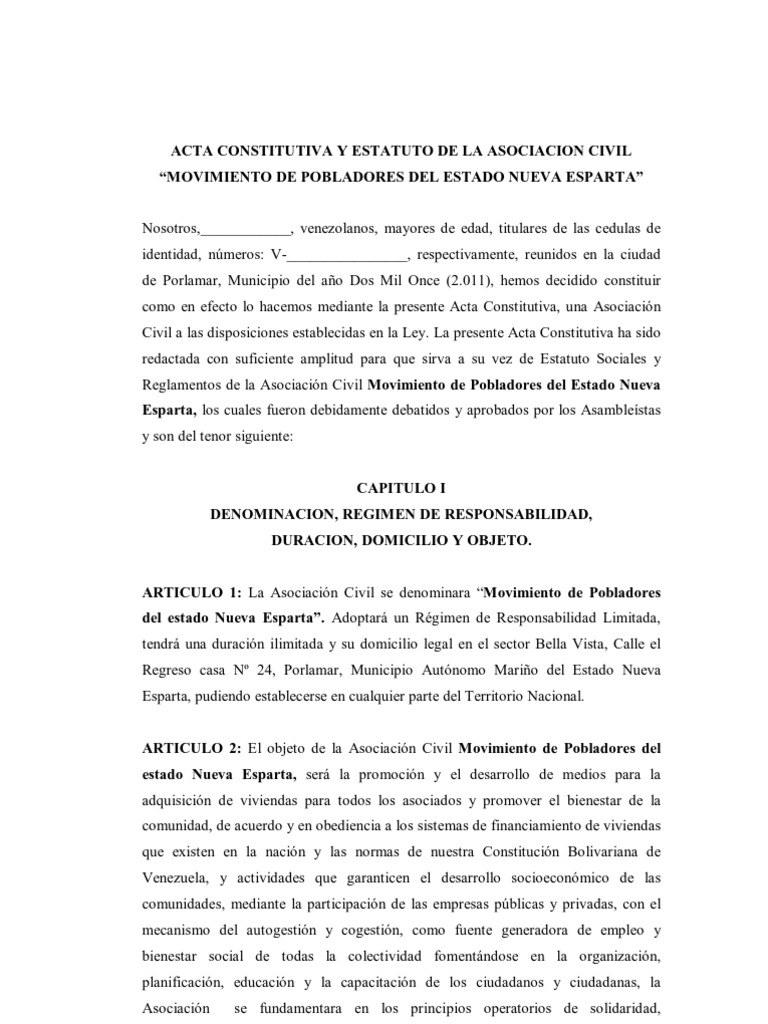 Acta Constitutiva y Estatuto de La Asociacion Civil | PDF | Economias |  Economía (general)