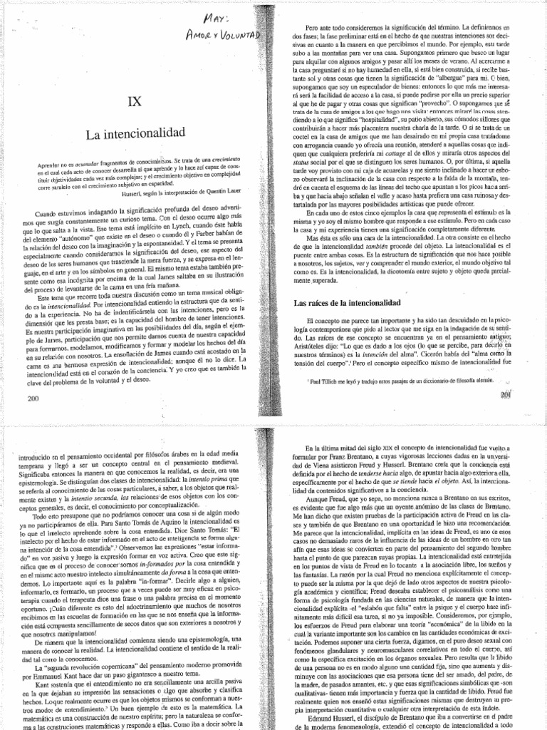 3 - La Intencionalidad - Rollo May (Libro Amor y Voluntad) | PDF