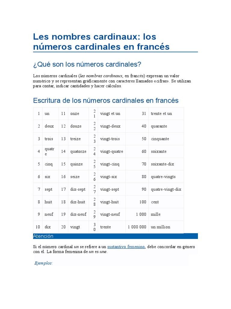 Les Nombres Cardinaux PDF Lingüística Idiomas