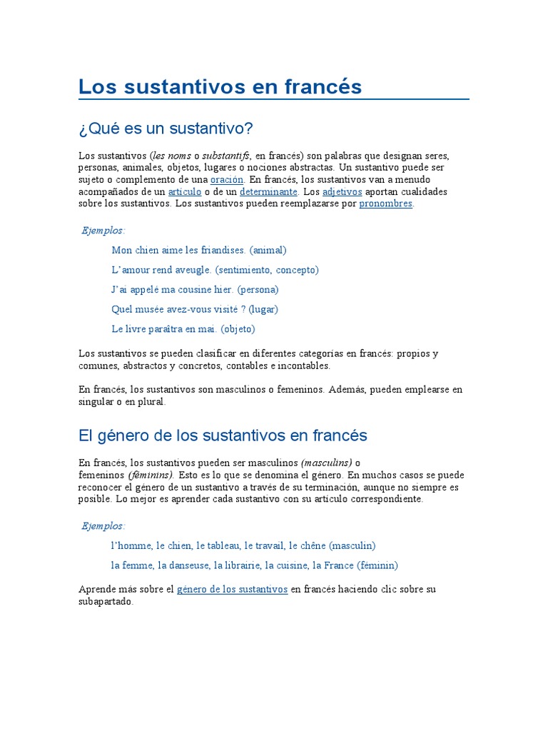 Los Sustantivos en Francés | PDF | Sustantivo | Género gramatical