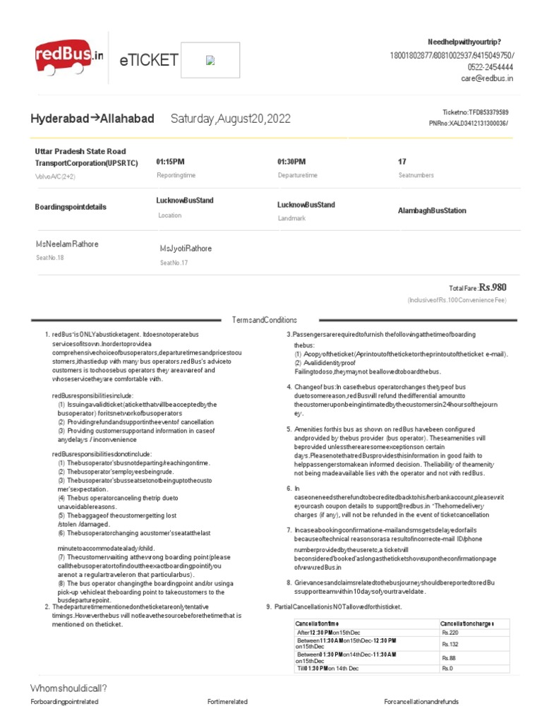 Redbus Ticket Format Download Free PDF Transport Bus Transport