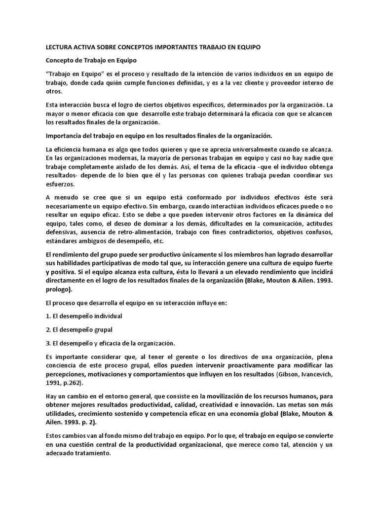 Lectura Sinergia y Trabajo en Equipo | PDF | Gestión de recursos ...