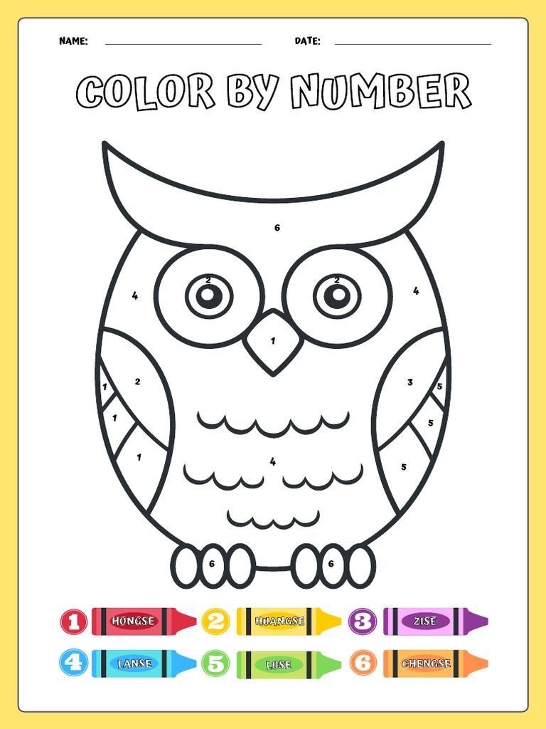 Color by Number Owl Activity Coloring Worksheet PDF