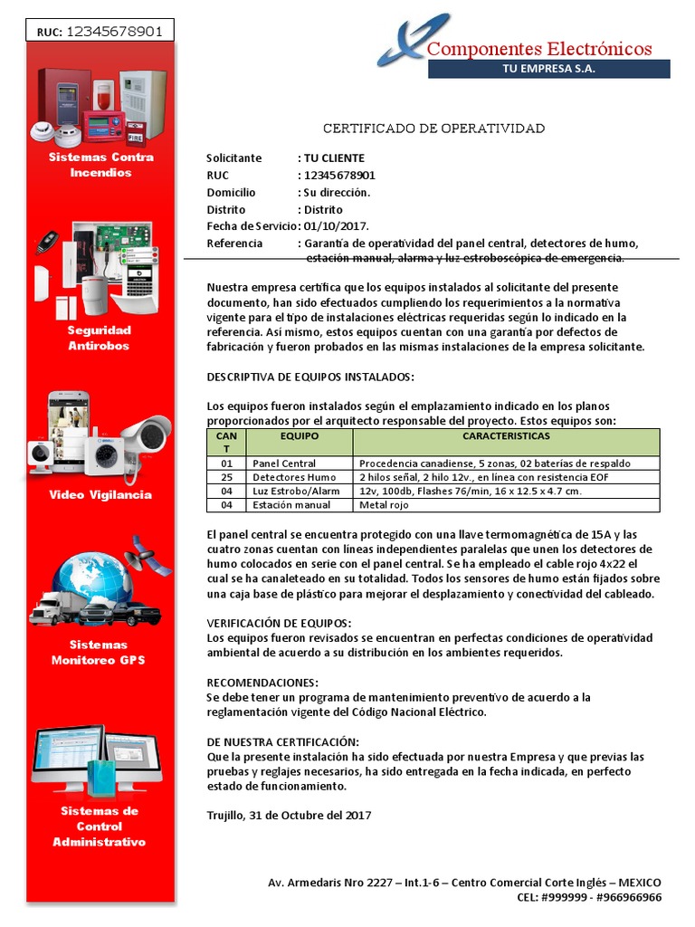 Certificado de Operatividad - Muestra | PDF