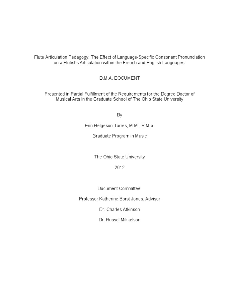 Flute Articulation Pedagogy The Effect of LanguageSpecific Consonant Pronunciation PDF