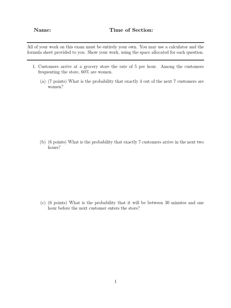 Probability and Statistics Exam Questions | PDF | Normal Distribution ...
