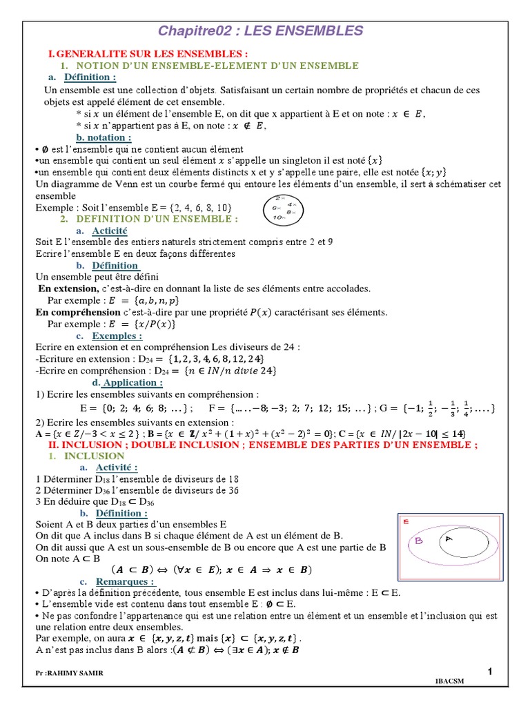 Notions Fondamentales des Ensembles | PDF | Ensemble (Mathématiques ...