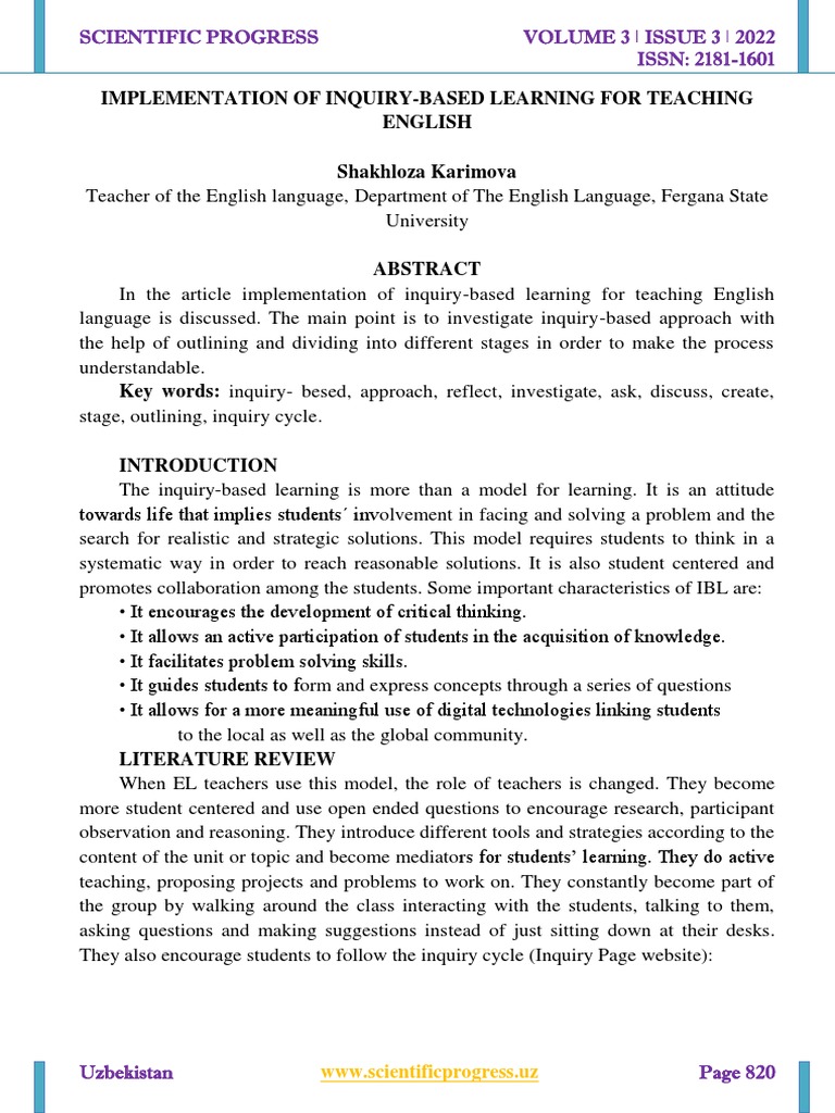 Implementation of Inquiry Based Learning For Teaching English | PDF ...