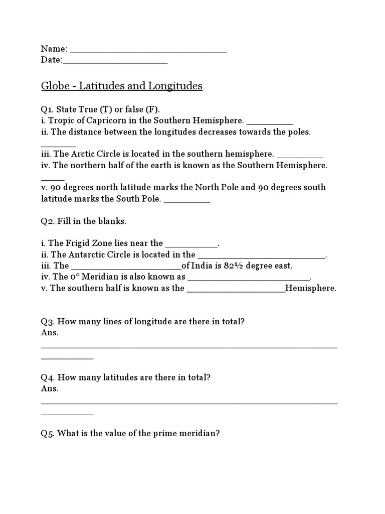 Globe - Latitudes and Longitudes | PDF