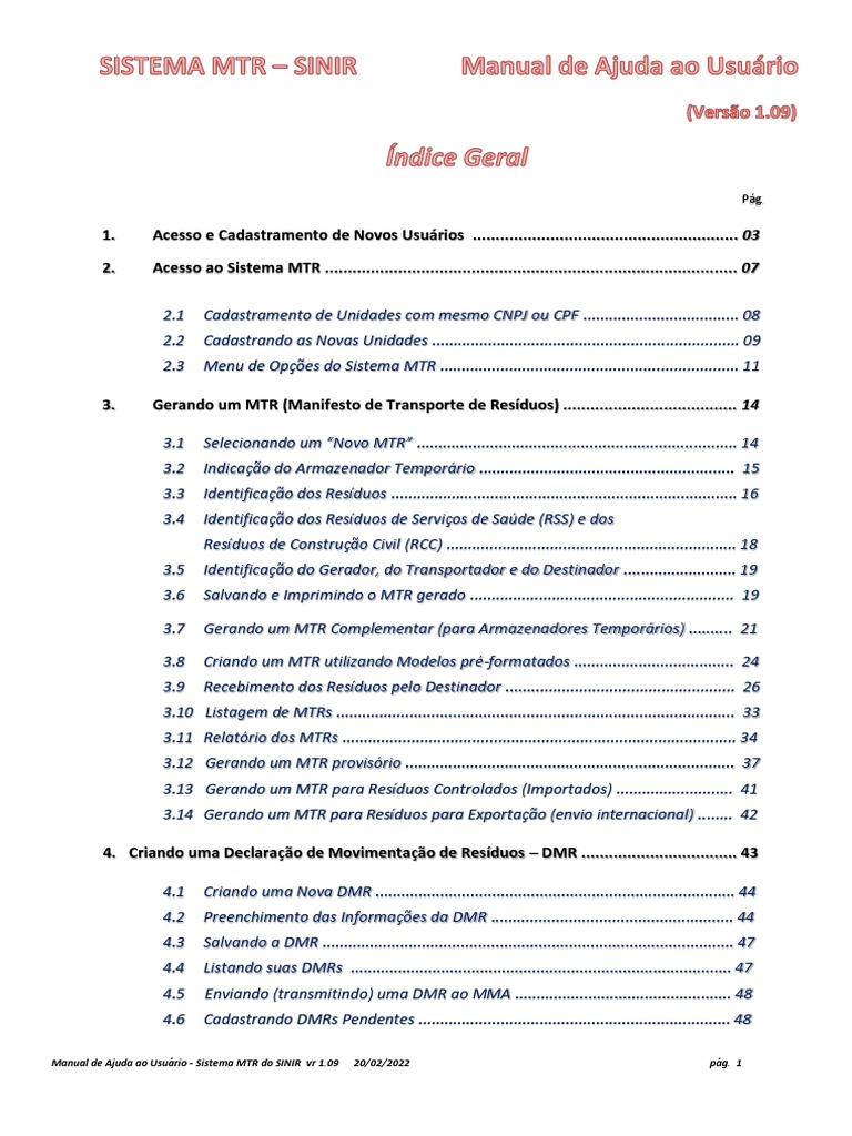 Guia do Sistema MTR do SINIR 1.09 | PDF | Desperdício
