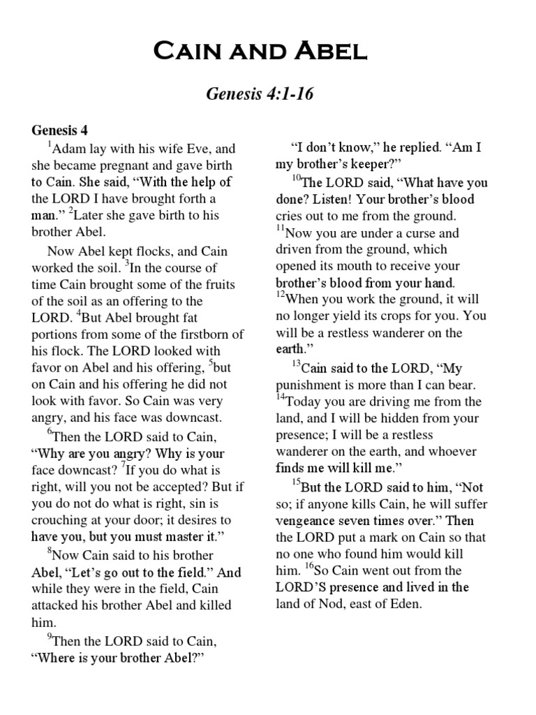 Lesson 4 Cain and Abel PDF Cain And Abel Torah Books